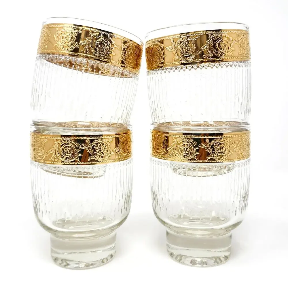 Culver Tyrol 22K Gold Footed Cocktail Glasses Set of 4
